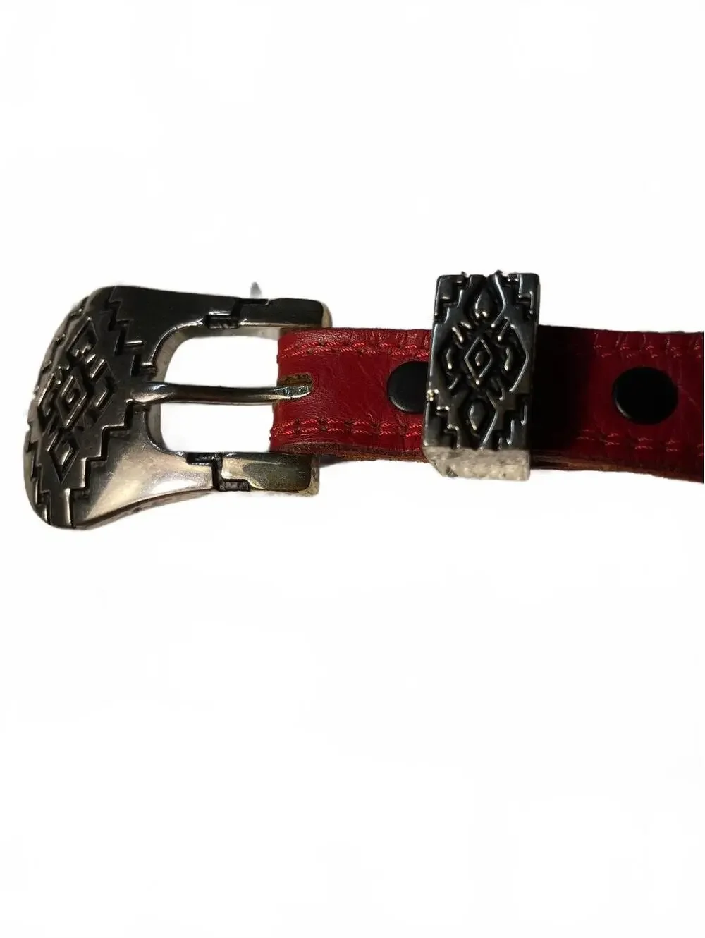 Vintage Nocona Western Belt Womens Size 28 Small Red Silver Genuine Leather USA